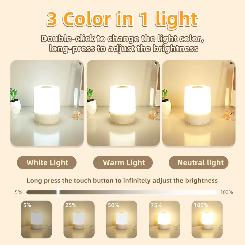 Table Lamp Night USB LED Lamp with Switch Rechargeable Lights for Kitchen Hallway Closet Bedroom Home Night Light Three Colors