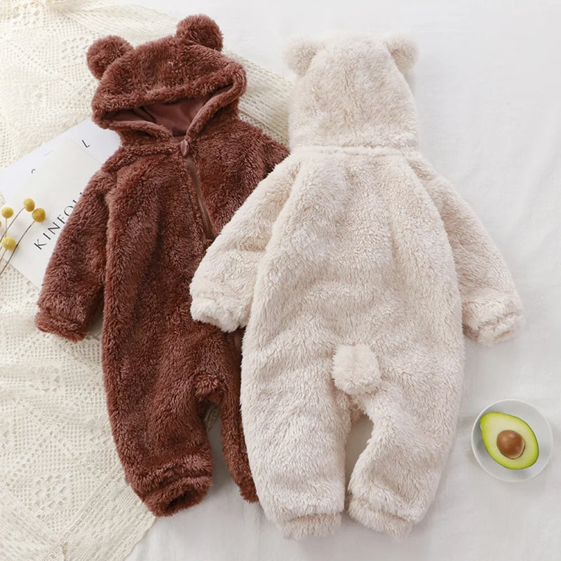 Combinaison ourson bébé – Marron & Beige – dos et capuche