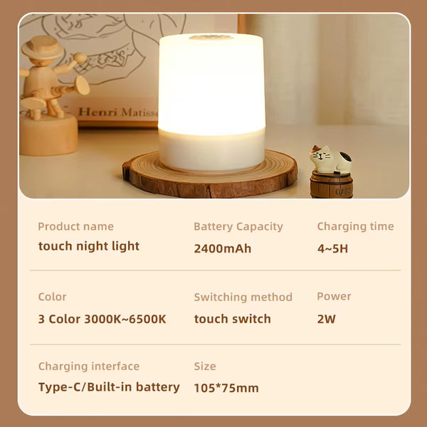 Table Lamp Night USB LED Lamp with Switch Rechargeable Lights for Kitchen Hallway Closet Bedroom Home Night Light Three Colors