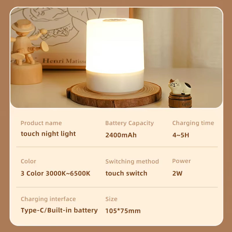 Table Lamp Night USB LED Lamp with Switch Rechargeable Lights for Kitchen Hallway Closet Bedroom Home Night Light Three Colors